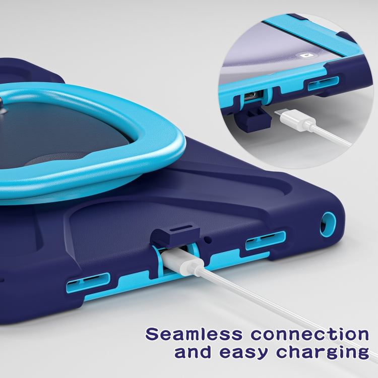 Samsung Galaxy Tab A9+ Silicone Hybrid PC Tablet Case with Holder, showcasing its durable design and functional features.